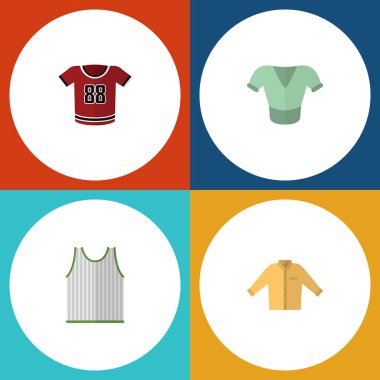 Düz simgesi elbise kümesi Singlet, Casual, T-Shirt ve diğer vektör nesneleri. Ayrıca Singlet, bluz, Tank unsurları içerir.