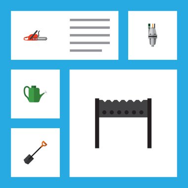 Pompa, Bauer, kürek ve diğer vektör nesnelerini düz simge çiftlik seti. Ayrıca Barbekü, kürek, mangal unsurları içerir.