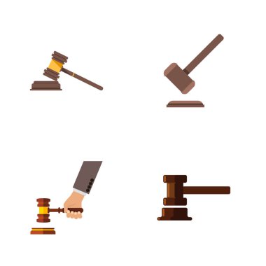 Düz simgesi çekiç kümesi suç, hükümet konağı, mahkeme ve diğer vektör nesneleri. Ayrıca mahkeme, suç, hukuk öğeleri içerir.