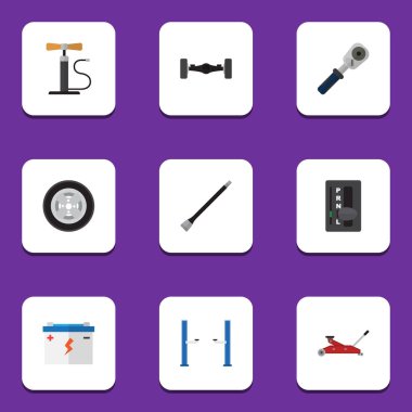 Düz simgesi otomatik kümesi otomatik Jack, otomatik şanzıman, boru hattı ve diğer vektör nesneleri. De taşıyan, Coupler, süspansiyon öğeleri içerir.