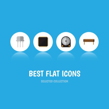 Düz simge elektronik kümesi Resist, bobin, Cpu ve diğer vektör nesneleri. Ayrıca sert, anakart, Resist öğeleri içerir.