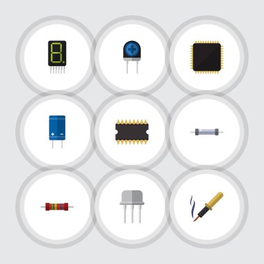 Düz simge cihaz seti bir dönüştürücü, görüntüleme, direnç ve diğer vektör nesneleri. Ayrıca Fiildistor, hesap makinesi, yarı iletken öğeleri içerir.