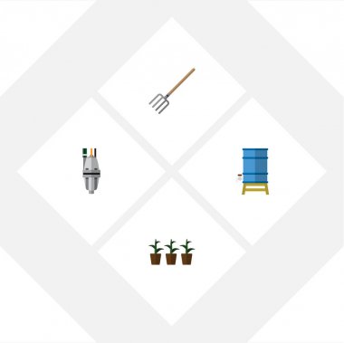 Düz simgesi çiftlik kümesi pompa, saksı, konteyner ve diğer vektör nesneleri. Ayrıca tesis, ekipman, saksı öğeleri içerir.