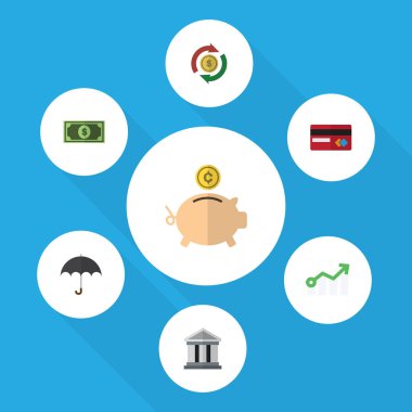 Dolar, para Kasası, değişim ve diğer vektör nesnelerini düz simge kazanç seti. Ayrıca kredi, banka, dolar öğeleri içerir.