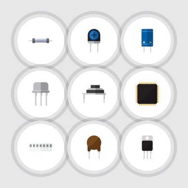 Düz simge teknoloji alıcı, direnç, dönüştürücü ve diğer vektör nesnelerini ayarlayın. Ayrıca Fiildistor, yarı iletken, direnç öğeleri içerir.