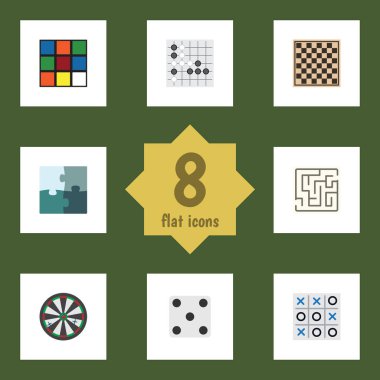 Gomoku, küp, satranç tablo ve diğer vektör nesnelerini düz simge oyun seti. Bulmaca, zeka, oyun öğeleri de içerir.