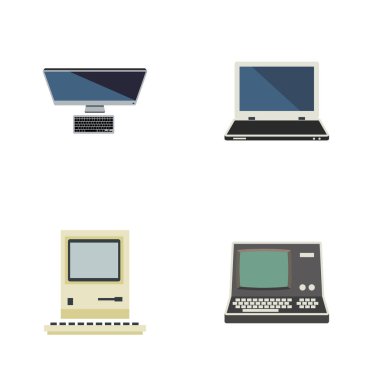 Düz simge bilgisayar seti, Pc, bilgisayar Notebook ve diğer vektör nesneleri. Ayrıca bilgisayar, Pc, Retro öğeler içerir.