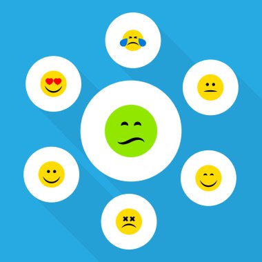 Aşk, kaşlarını, gülümseme ve diğer vektör nesnelerini düz simge Emoji seti. Ayrıca içerir Dizzy, ruh hali, sevinç öğeleri.