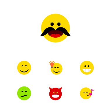 Simge ifade kümesi Descant düz, iyi bir fikir, neşeli ve diğer vektör nesnelerinin vardır. Ayrıca Emoji, şarkı, kaşlarını unsurları içerir.