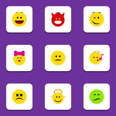 Diğer vektör nesneleri ve düz simgesi ifade kümesi şaşı yüz, Descant, göz kırpıyor. Ayrıca üzgün, içerir gülmek, sırıtış öğeleri.