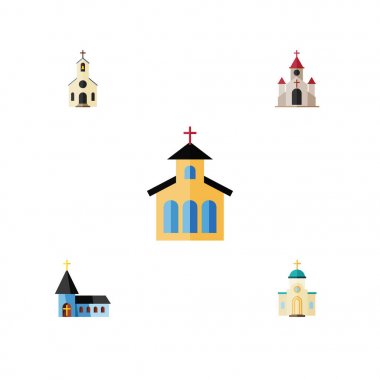 Düz simgesi kilise geleneksel, Katolik, inşaat ve diğer vektör nesneleri kümesi. Ayrıca Mimarlık, yapı, yapı elemanları içerir.