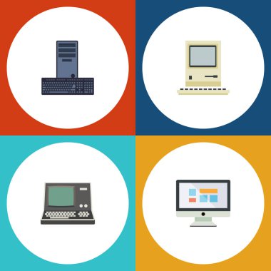 Bilgisayar teknolojisi, ekran, düz simgesi dizüstü bilgisayar kümesi ve diğer vektör nesneleri. Ayrıca öğeleri bilgisayar klavye, monitör, içerir.