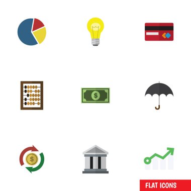 Düz simgesi Finans kümesi değişimi, ödeme, grafik ve diğer vektör nesneleri. Ayrıca Beach, banka, abaküs öğeleri içerir.