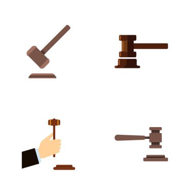 Düz simgesi çekiç kümesi hukuk, hükümet konağı, yasal ve diğer vektör nesneleri. Ayrıca mahkeme, adalet, yasal unsurları içerir.