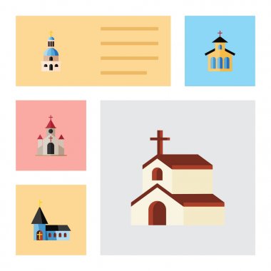 Düz simgesi Christian, geleneksel, kilise ve diğer vektör nesnelerini bir binada. Ayrıca kilise, Christian, inanç öğeleri içerir.