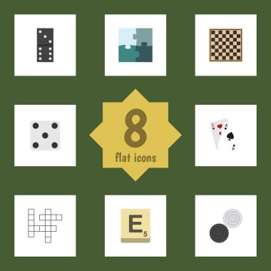 Düz simgesi Entertainment Set kemik oyunu, Ace, tahmin ve diğer vektör nesneleri. Ayrıca kare, Mahjong, bilmece öğeleri içerir.