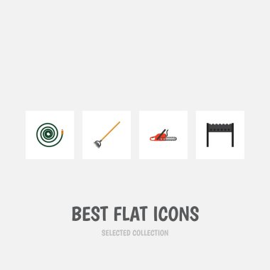 Düz simgesi kulübemde aracı, Barbekü, demir testeresi ve diğer vektör nesnelerini ayarlayın. Ayrıca mangal, hortum, demir testeresi unsurları içerir.