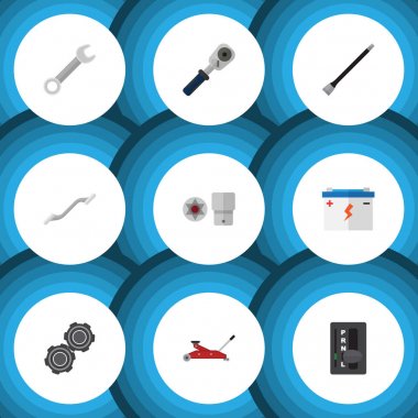 Düz simgesi hizmet Turnscrew kaldırma, bağlantı ve diğer vektör nesneleri kümesi. Ayrıca İngiliz anahtarı, kasnak, otomatik öğeleri içerir.