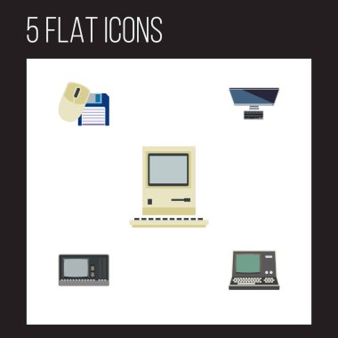 Düz simge bilgisayar bilgisayar fare, bilgisayar, Vintage donanım ve diğer vektör nesneleri kümesi. Ayrıca bilgisayar, disket, Retro öğeler içerir.