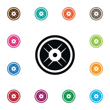 İzole tekerlek simgesi. Lbs vektör öğesi kullanılan tekerlek, Lbs, Dumbbell tasarım konsepti için.