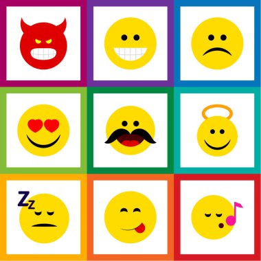 Angel ve diğer vektör nesnelerini düz simgesi Emoji kümesi üzgün, uyuyor. Ayrıca şarkı, uykuda, öğeleri tadını çıkarıyorlar içerir.