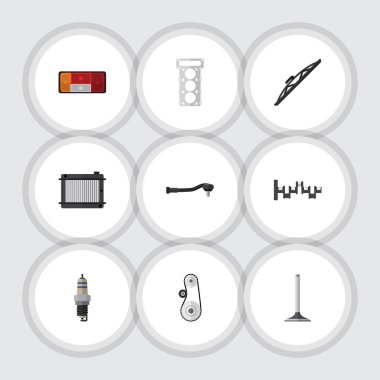 Düz Icon otomatik Set çeliklerin milleri, Cambelt, kalorifer ve diğer vektör nesneleri. Ayrıca stop lambası, Cambelt, çelik öğeleri içerir.