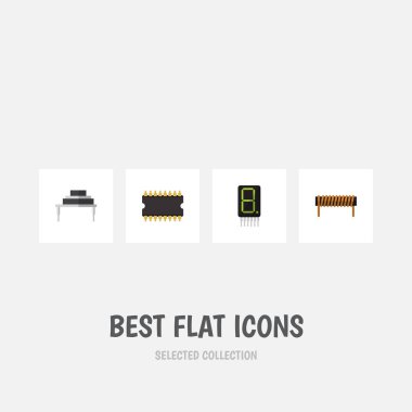 Düz simge teknoloji mikroişlemci, bobin, ekran ve diğer vektör nesnelerini ayarlayın. Ayrıca hesap makinesi, bobin, hedef öğeleri içerir.