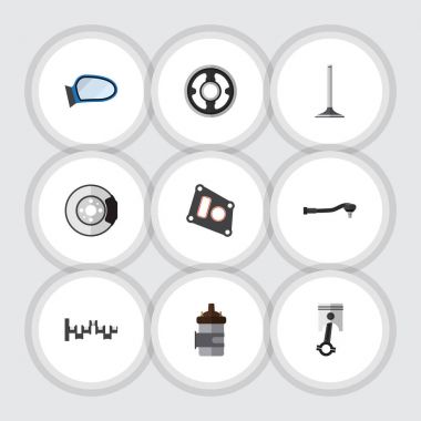 Düz simgesi bileşen seti otomatik bileşeni, conta, kemer ve diğer vektör nesneleri. Ayrıca araç, krank mili, emici öğeleri içerir.