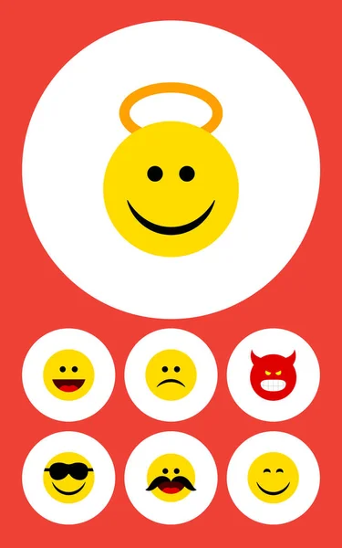 Sada tvář plochý ikon Smile, šťastný, smutný a ostatní vektorové objekty. Zahrnuje také našpulené, úsměv, smích prvky. — Stockový vektor