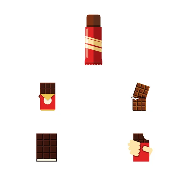 Icono plano dulce conjunto de postre, barra de chocolate, envoltura y otros objetos vectoriales. También incluye la confección, en forma, elementos de envoltura . — Archivo Imágenes Vectoriales