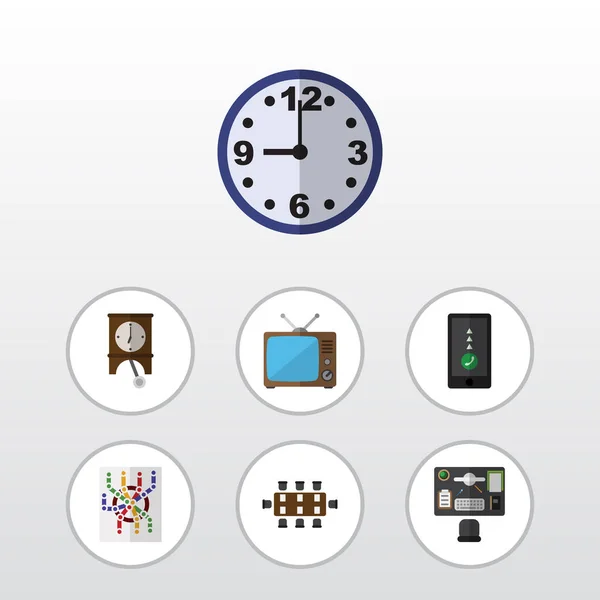 Flat Icon Lifestyle Set de Bureau, Montre, Télévision et autres objets vectoriels. Comprend également Horloge, métro, éléments de temps . — Image vectorielle