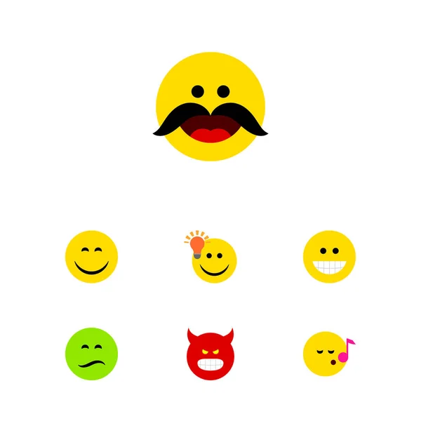 Conjunto de expresión de icono plano de Descant, tener una buena opinión, alegre y otros objetos vectoriales. También incluye Emoji, Canta, Elementos fruncidos . — Vector de stock