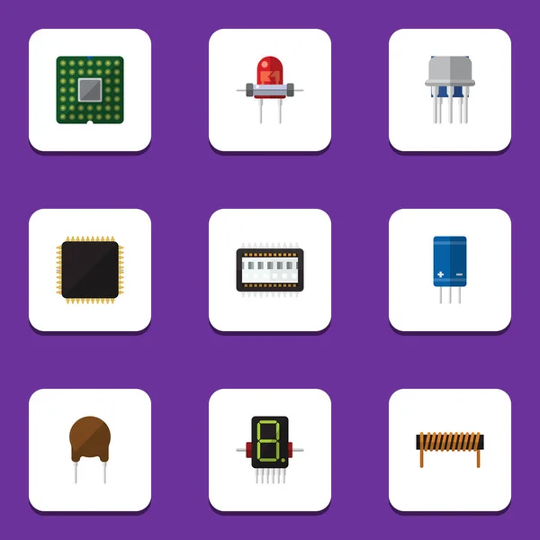 Conjunto de dispositivos de iconos planos de unidad, resistencia, mainframe y otros objetos vectoriales. También incluye pantalla, unidad, elementos de resistencia . — Vector de stock