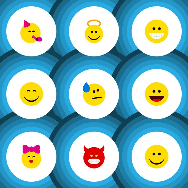 Flache Symbol-Emoji-Set aus Engel, Lachen, Freude und anderen Vektorobjekten. umfasst auch Lächeln, Tränen, Kusselemente. — Stockvektor