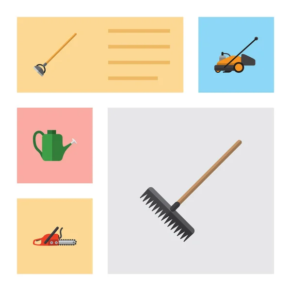 Flat pictogram tuin Set Harrow, metaalzaag, puls en andere vectorobjecten. Ook zag, schoffel, drenken elementen. — Stockvector