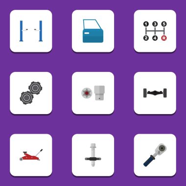 Düz simge otomatik seti, kaldırma Ratchet, Turnscrew ve diğer vektör nesnelerine. Ayrıca kasnak, Turnscrew, sessiz öğeleri içerir.