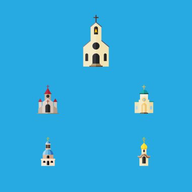 Düz simgesi bina geleneksel, dini, inşaat ve diğer vektör nesneleri kümesi. Ayrıca Hıristiyan, Katolik, mimari öğeler içerir.