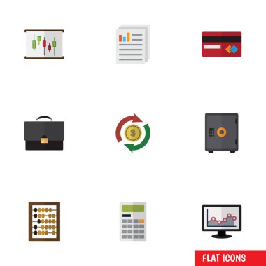 Düz simgesi Finans belge, diyagram, ödeme ve diğer vektör nesnelerini ayarlayın. Ayrıca kredi, dosya, diyagram öğelerine içerir.