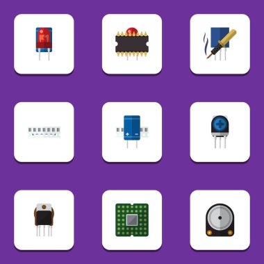 Düz simgesi cihaz kümesi mikroişlemci, alıcı, alıcı ve diğer vektör nesneleri. Ayrıca bellek, dönüştürücü, sürücü unsurları içerir.