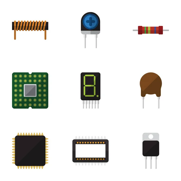 Conjunto de electrónica de iconos planos de mainframe, resistencia, pantalla y otros objetos vectoriales. También incluye pantalla, electrónica, elementos del receptor . — Vector de stock