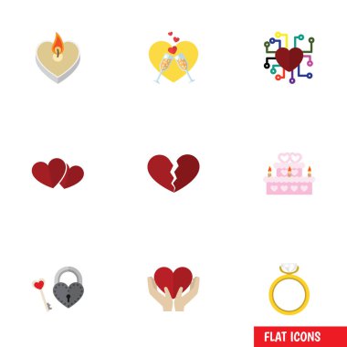 Düz simgesi Amour kümesi boşanma, kutlama, anahtar ve diğer vektör nesneleri. Ayrıca içerir kutlama, şampanya, pasta öğeleri.