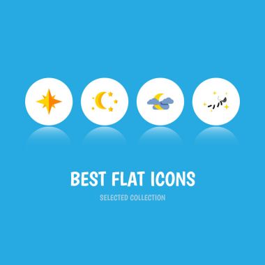 Düz simgesi yatmadan gece yarısı, yatmadan, yıldız ve diğer vektör nesneleri kümesi. Ayrıca yıldız, Twilight, bulut unsurları içerir.