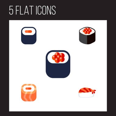 Düz Icon Sushi gurme, oryantal, beslenme ve diğer vektör nesneleri kümesi. Ayrıca Japonca, gurme, Maki elemanları içerir.