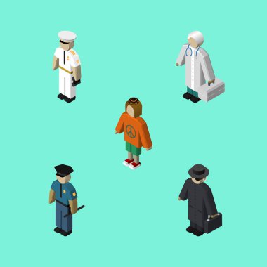 İzometrik kişi Dedektif, Bayan, memur ve diğer vektör nesneleri kümesi. Aynı zamanda denizci, Ajan, Medic öğeleri içerir.