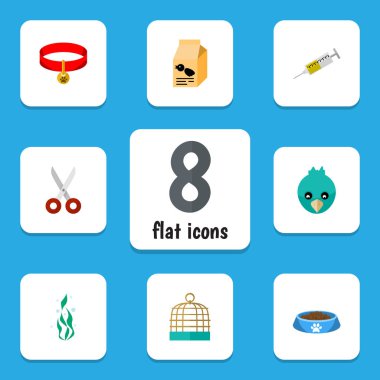 Kuş hapishane, deniz yosunu, beslenme kutusu ve diğer vektör nesnelerini düz simgesi hayvan kümesi. Ayrıca makası, kafes, kuş kafesi öğeleri içerir.