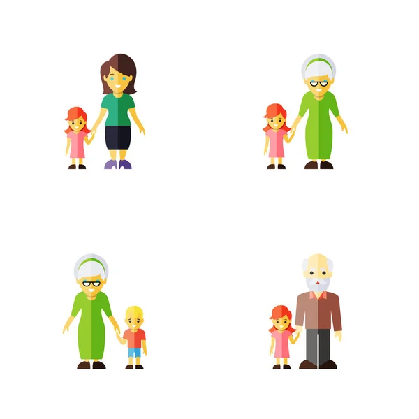 Mensen van de platte pictogram Set van oma, opa, dochter vectorobjecten. Ook bevat kleinzoon, oma, moeder elementen. — Stockvector