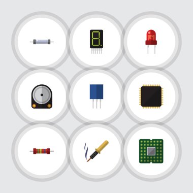 Hdd, birim, direnci ve diğer vektör nesnelerini düz simge cihaz seti. Ayrıca işlemci, hesap makinesi, bakır unsurları içerir.