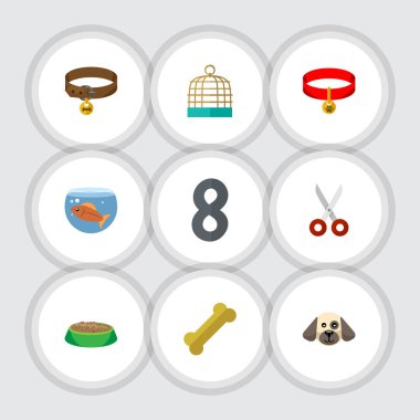 Fishbowl, makası, Kitty yaka ve diğer vektör nesnelerini düz simgesi hayvan kümesi. Ayrıca kafes, köpek yavrusu, makası elemanları içerir.