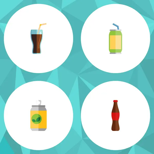 Flache Symbol Getränkeset aus Saft, Getränken, sprudelnden Getränken und anderen Vektorobjekten. umfasst auch Tasse, Saft, Flaschenelemente. — Stockvektor