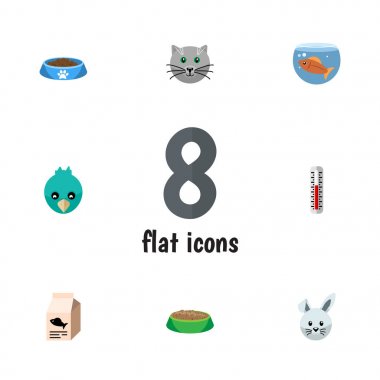 Fishbowl, sıcaklık ölçümü, tavşan ve diğer vektör nesnelerini düz simgesi hayvan kümesi. Ayrıca termometre, sıcaklık, su öğeleri içerir.
